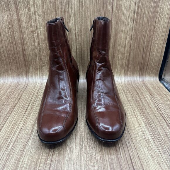 FLORSHEIM IMPERIAL MEN'S 9.5 D BROWN LEATHER SIDE ZIP ANKLE  BOOTS. - Picture 2 of 8